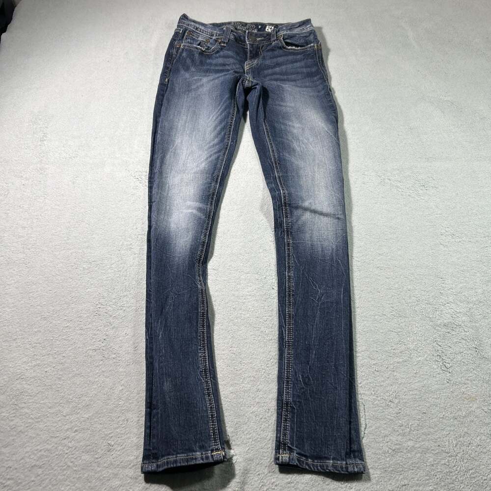 Y2K 2000s Miss Me Distress Rips Slim Skinny Jeans sz 24 25x30 Straight Lowrise